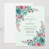 Teal Whimsical Botanical Spring Wedding Einladung (Vorne/Hinten)