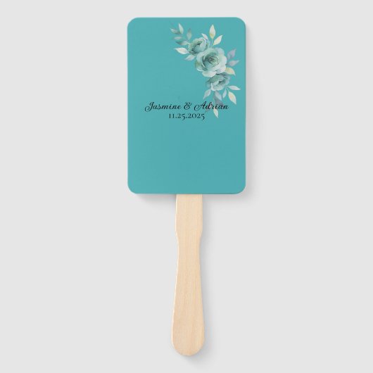 Teal Whisper Blooms Hochzeit Fächer (Vorderseite)