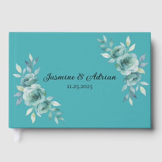 Teal Whisper Blooms Hochzeit Gästebuch (Vorderseite)