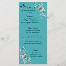 Teal Whisper Blooms Hochzeit Menükarte