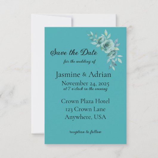 Teal Whisper Blooms Hochzeit Save The Date (Vorderseite)