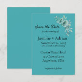 Teal Whisper Blooms Hochzeit Save The Date (Vorne/Hinten)