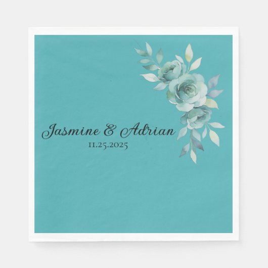 Teal Whisper Blooms Hochzeit Serviette (Vorderseite)