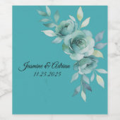 Teal Whisper Blooms Hochzeit Weinetikett (Einzelnes Label)