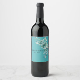 Teal Whisper Blooms Hochzeit Weinetikett