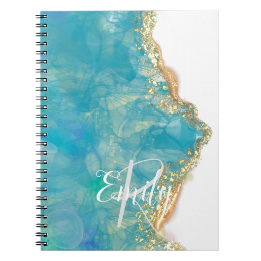 Teal & White Agate Marble Abstract Name Monogram Notizblock (Vorderseite)
