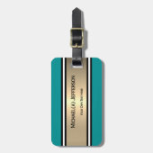 Teal White Black Polka Dot Golden Accent Stripes Gepäckanhänger (Vorderseite vertikal)