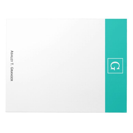 Teal White Framed Initial Monogram Notizblock (Vorderseite)