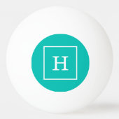 Teal White Framed Initial Monogram Tischtennisball (Rückseite)