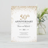 Teal White Gold 50th Wedding Anniversary  Einladung (Stehend Vorderseite)