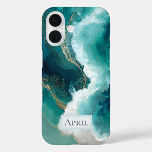 Teal, White & Gold Marmor Case-Mate iPhone-Hülle iPhone 16 Hülle