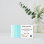 Teal White Stripes & QR Code & Social Media Icons Visitenkarte (Stehend Vorderseite)