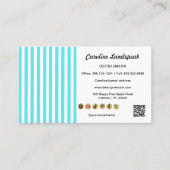 Teal White Stripes & QR Code & Social Media Icons Visitenkarte (Vorderseite)