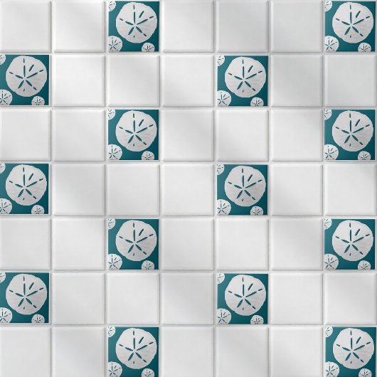 Teal & White Tropical Beach Sand Dollar Fliese