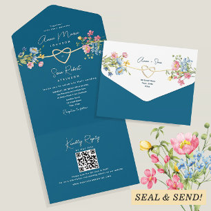 Teal Wildflower-Hochzeit All In One Einladung