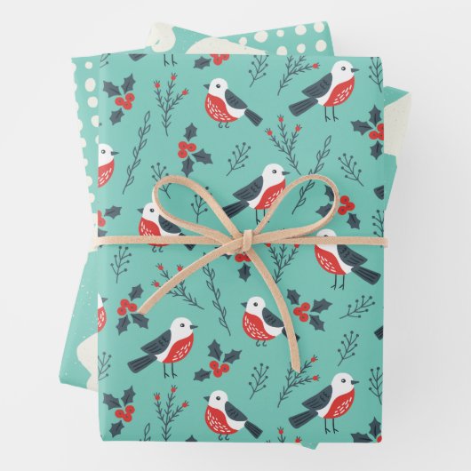 Teal Winter Christmas Theme Patterned Gift Geschenkpapier Set (Beispiel)
