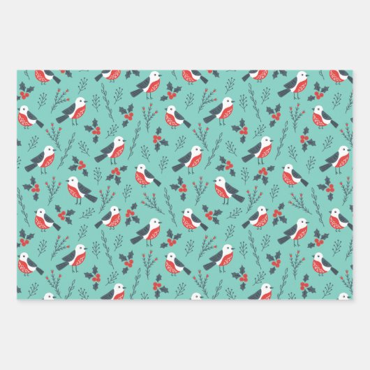 Teal Winter Christmas Theme Patterned Gift Geschenkpapier Set (Vorderseite)