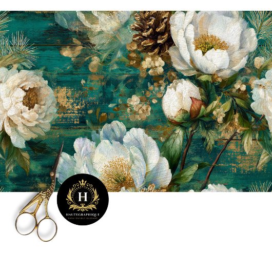 Teal Winter Peony Seamless Decoupage Seidenpapier
