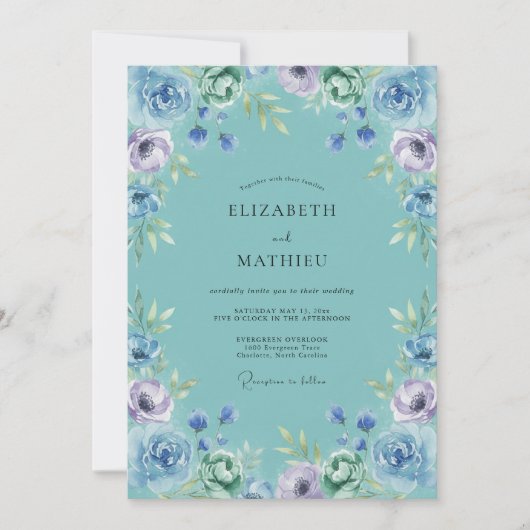 Teal Wispernde Blütenhochzeit Einladung (Vorderseite)