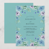 Teal Wispernde Blütenhochzeit Einladung (Vorne/Hinten)