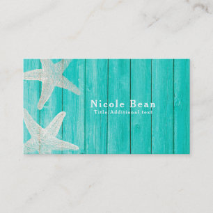 Teal Wood & Starfish Beach Elegant Chic Tropisch Visitenkarte