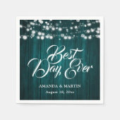 Teal Wood String Lights Rustic Wedding Serviette (Vorderseite)