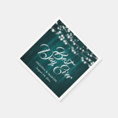 Teal Wood String Lights Rustic Wedding Serviette (Ecke)