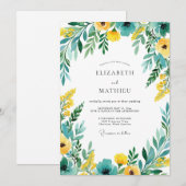 Teal Yellow Blooming Romance Wedding Einladung (Vorne/Hinten)
