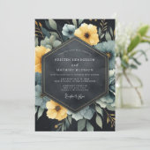 Teal Yellow Botanical Romance Wedding Einladung (Stehend Vorderseite)