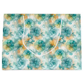 Teal Yellow Floral Alcohol Ink Style Pattern Große Geschenktüte (Vorderseite)