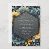 Teal Yellow Floral Bloom Wedding Einladung (Vorderseite)