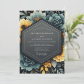 Teal Yellow Floral Bloom Wedding Einladung (Stehend Vorderseite)