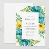Teal Yellow Floral Spring Wedding Einladung (Vorne/Hinten)