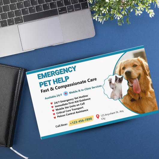 Teal & Yellow Pet Emergency Veterinary - Emergency Visitenkarte