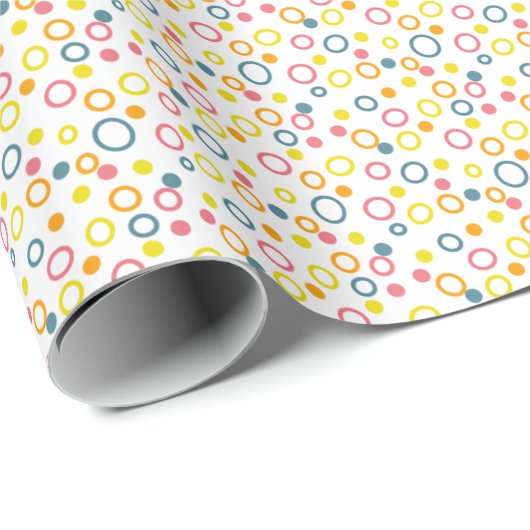 Teal Yellow Pink Orange Dots Circles Geschenkpapier (Rolleneckpunkt)