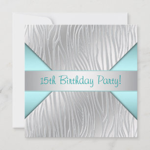 Teal Zebra Elegante 15. Geburtstagseinladung Einladung