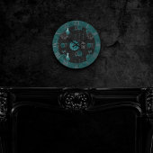 Teal Zodiac Magic Green Gothic | Skull Roses Runde Wanduhr