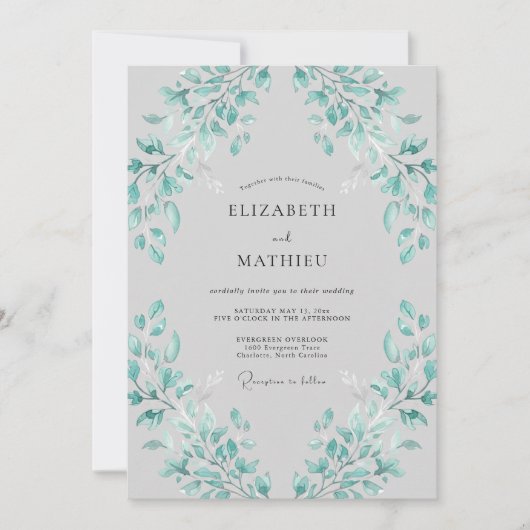 Tealblatt-Blütenhochzeit Einladung (Vorderseite)