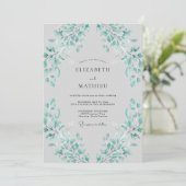 Tealblatt-Blütenhochzeit Einladung (Stehend Vorderseite)