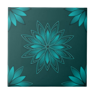 Tealblatt-Mandala-Design auf Dunkelcyan Fliese