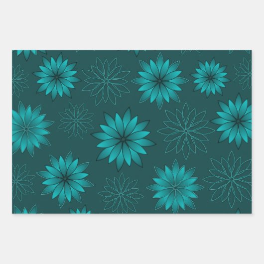 Tealblatt-Mandala-Design auf Dunkelcyan Geschenkpapier Set (Vorderseite 3)