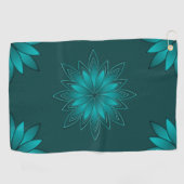 Tealblatt-Mandala-Design auf Dunkelcyan Golfhandtuch (Horizontal)