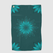 Tealblatt-Mandala-Design auf Dunkelcyan Golfhandtuch (Vorderseite)