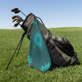Tealblatt-Mandala-Design auf Dunkelcyan Golfhandtuch