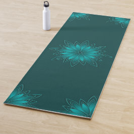 Tealblatt-Mandala-Design auf Dunkelcyan Yogamatte