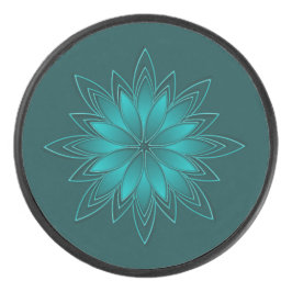 Tealblatt-Mandala-Design auf Dunkelzyan Eishockey Puck