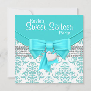 Tealblaue Damast-Sweet-16-Party Einladung
