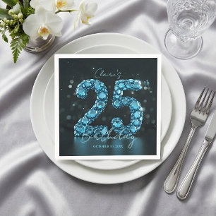 Tealblaue Diamant-Edelstein-Glamour 25. Geburtstag Serviette