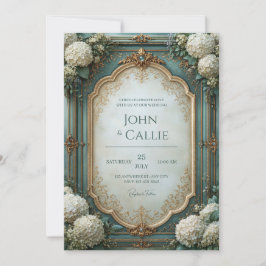 Tealblaue Hortensien-Barock-Hochzeit Einladung