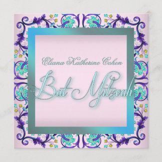 Tealblaue rosa Bat-Mizwa-Einladungen Einladung